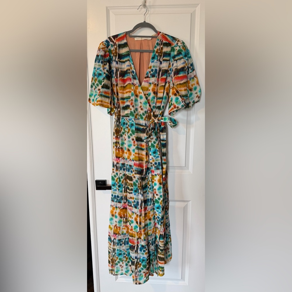Marie Oliver Womens Rena Wrap Dress Watercolor Abstract Print Size XL